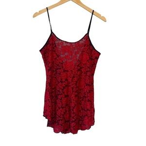 Lace Mesh Floral Red and Black Grunge Mini Slip Lingerie Dress Medium